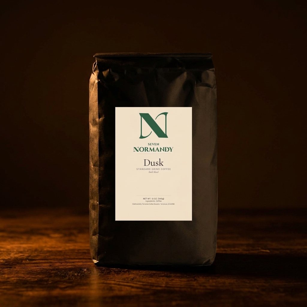 Dusk coffee bag in low warm evening light.